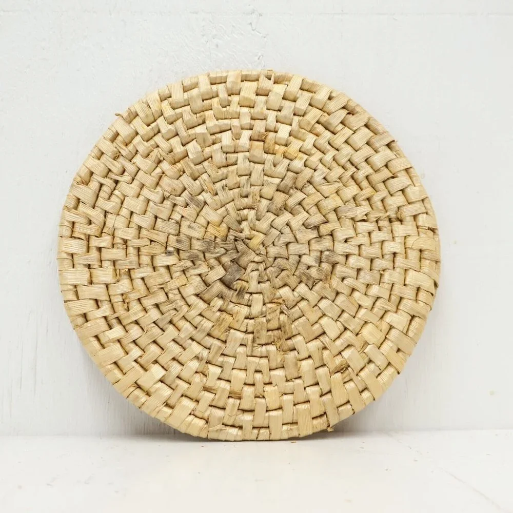 Vintage Rattan Whicker Thistle Natural Fiber 6in Diameter Trivet Coaster Set